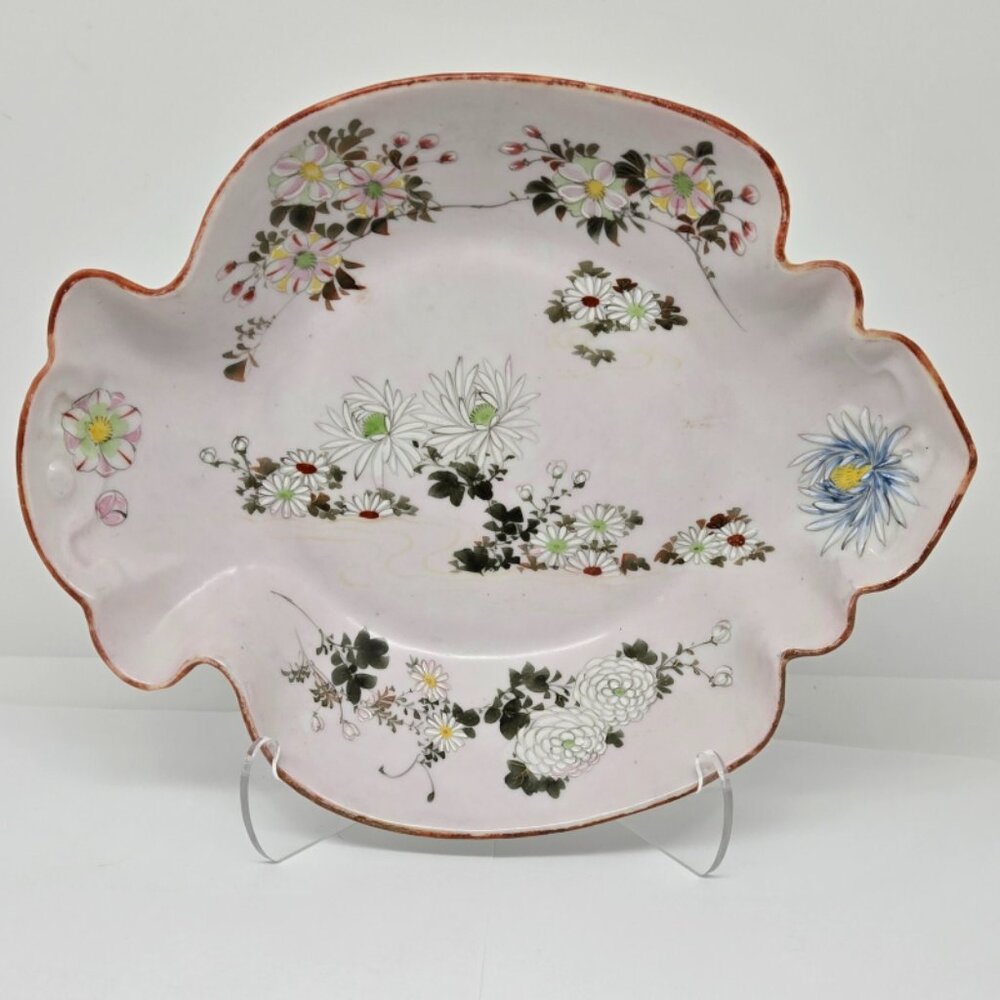 Vintage Japanese Trinket Bowl, Pale Pink with Hand Painted Flowers